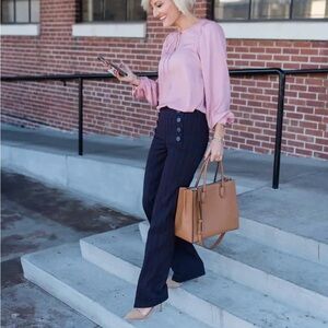 NWOT LOFT Navy and Burgundy Striped Women's Trousers